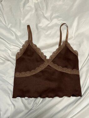 brown lacy tank top S h&m